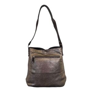 1990s Vintage gold genuine leather women's large shoulder bag.